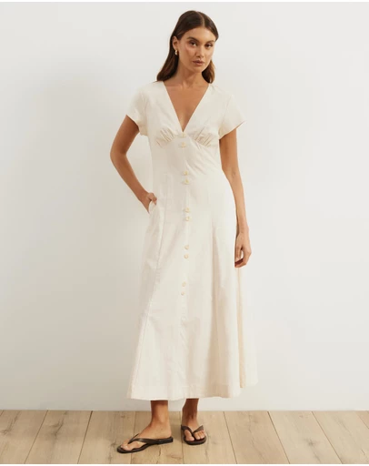 Atmos&Here - Josie Collared Linen Blend Midi Dress