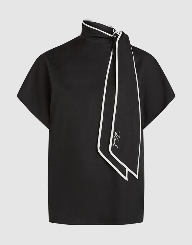 Karl Lagerfeld - Linen Blend Pipelined Blouse