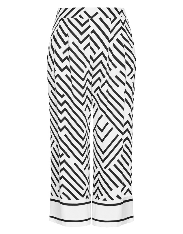 City Chic - Plus size Linear Border Print Wide Leg Pant - ivory
