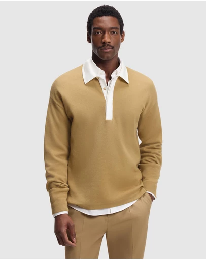 BOSS - Contrast-Collar Sweater in Cotton and Virgin Wool