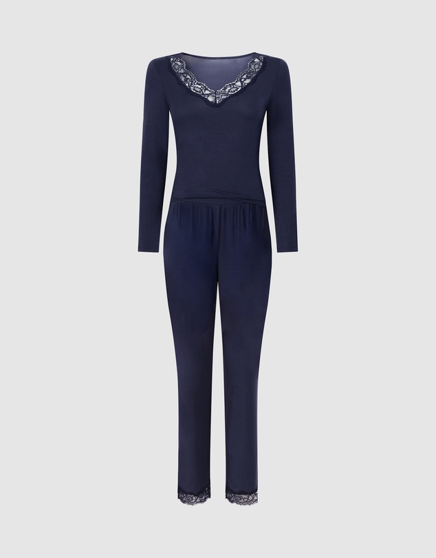 Hunkemoller - Long Sleeve Jersey Modal Lace PJ Set