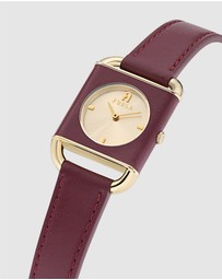 Furla - Arco Square Gold-Tone Dark Red Leather Watch