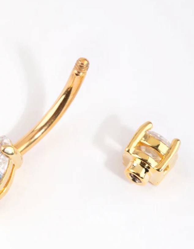 Lovisa - Gold Plated Titanium Pear Diamante Medium Belly Bar