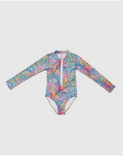 Olga Valentine - Long Sleeve Zip One Piece Swimsuit - Hand beaded
