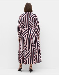 City Chic - Plus size Timeless Stripe Long Sleeve Maxi Dress - bone