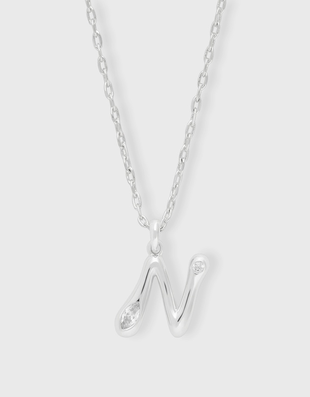 Wanderlust + Co - Alphabet Bubble Silver Necklace - Letter N