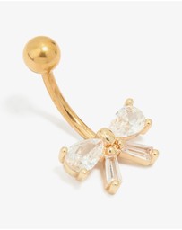 Lovisa - Gold Plated Titanium Cubic Zirconia Pear Bow Belly Bar