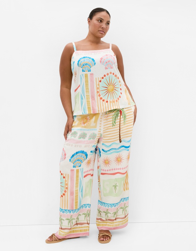 City Chic - Plus size Aliya Sea Dream Placement Print Cami - ivory