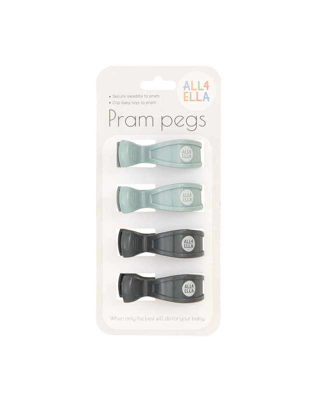 All 4 Ella - 4pk Pram Pegs Blue/Charcoal