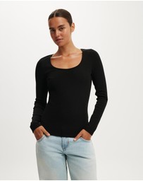 Cotton On - Scoop Neck Rib Long Sleeve Top