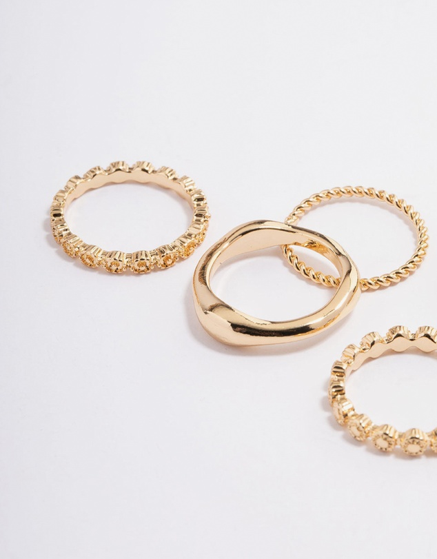 Lovisa - Gold Plated Molten Mixed Ring 5-Pack