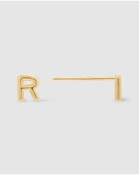 Wanderlust + Co - Alphabet Bubble Gold Stud Earrings - Letter R