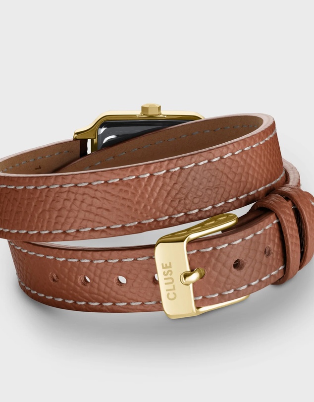 Cluse - Gracieuse Petite Watch Double Leather, White stones, Nutshell, Full Gold Colour
