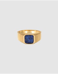 Kuzzoi - ICONIC EXCLUSIVE - Ring Men Signet Ring Sodalite Square in 925 Sterling Silver Gold Plated