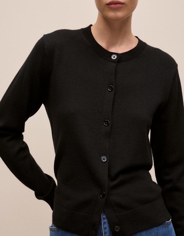 Trenery - Merino Classic Crew Cardigan in Black