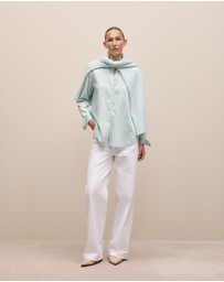 Trenery - Soft Stripe Long Sleeve Shirt in Faint Blue