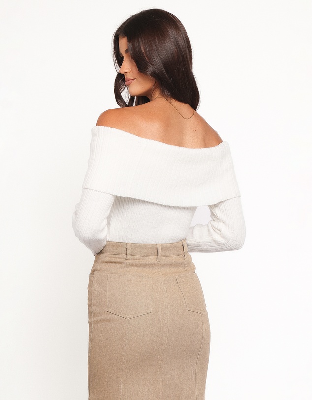 Petal & Pup - Helene Bow Off Shoulder Knit Sweater - Ivory