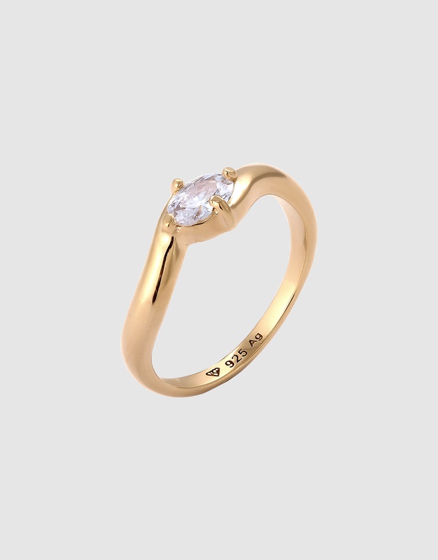 Elli Jewelry - Ring Crystal Oval 925 Sterling Silver Gold-Plated