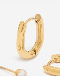 Lovisa - Waterproof Gold Plated Stainless Steel Rectangle Hoop Earrings & Cubic Zirconia Studs 2-Pack