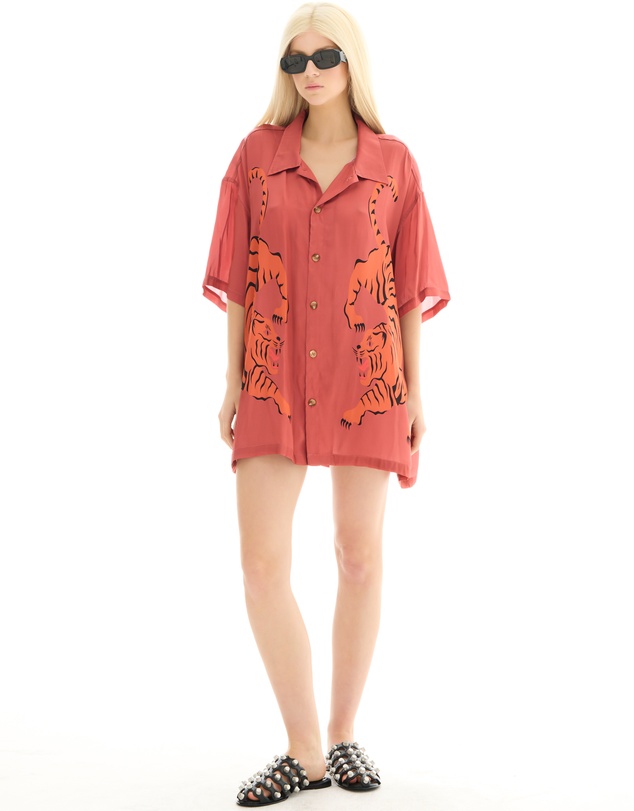 THE TALES - Crouching Tiger Silk Shirt Dress
