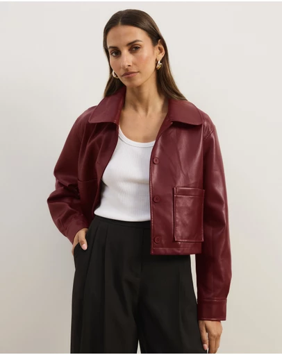 Atmos&Here - Annalise Leather Look Cropped Shacket