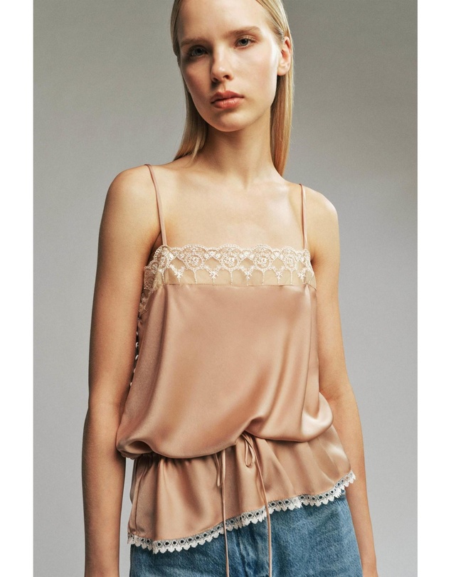 Bardot - Bonita Satin Lace Trim Top