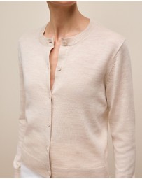 Trenery - Merino Classic Crew Cardigan in Oat Marle