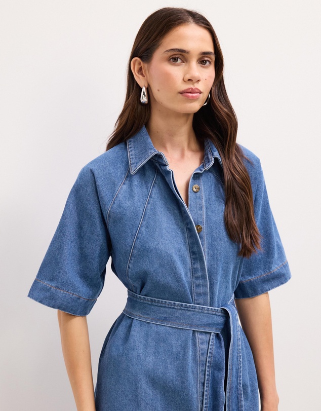 The Fated - Twila Chambray Mini Shirt Dress