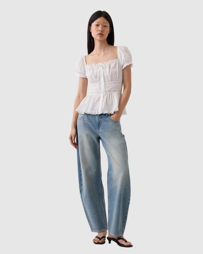 GAP - SS Long Lace Insert Button Front Top