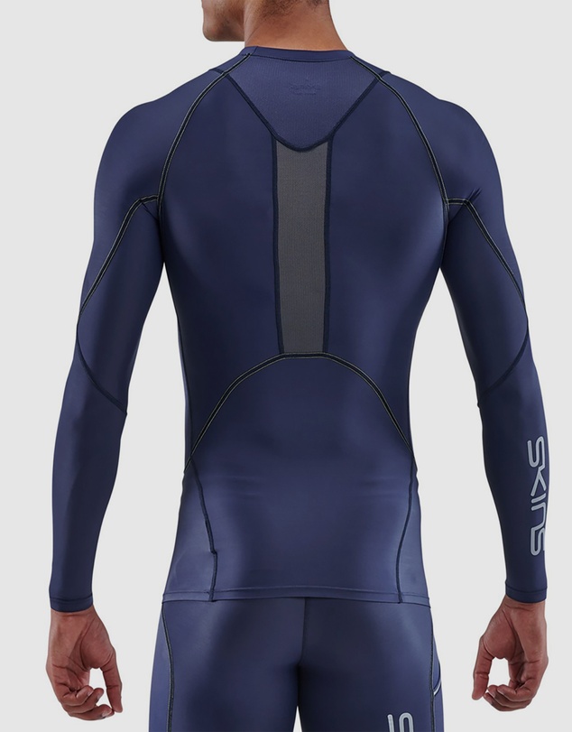 SKINS - SKINS Compression Men's Series-3 Running/Gym Long Sleeve Top Navy Blue