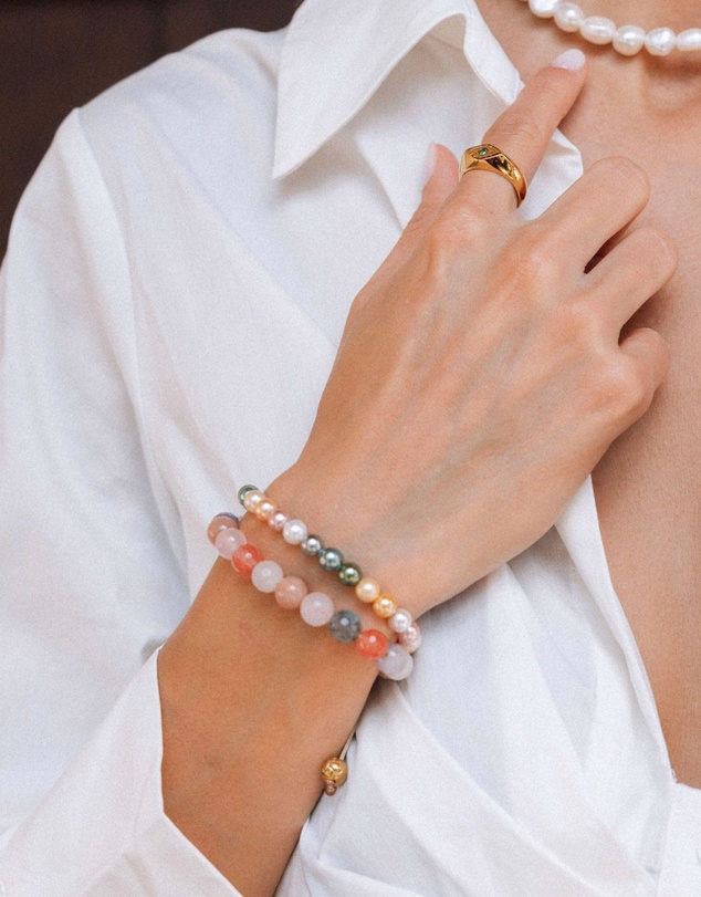 Nialaya Jewellery - Women's Beaded Bracelet with Cherry Quartz, Rose Quartz, Amethyst Lavender, and Pink Aventurine