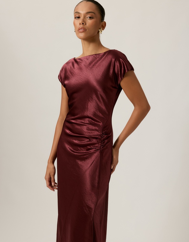Tussah - Amy Boat Neck Satin Midi Dress