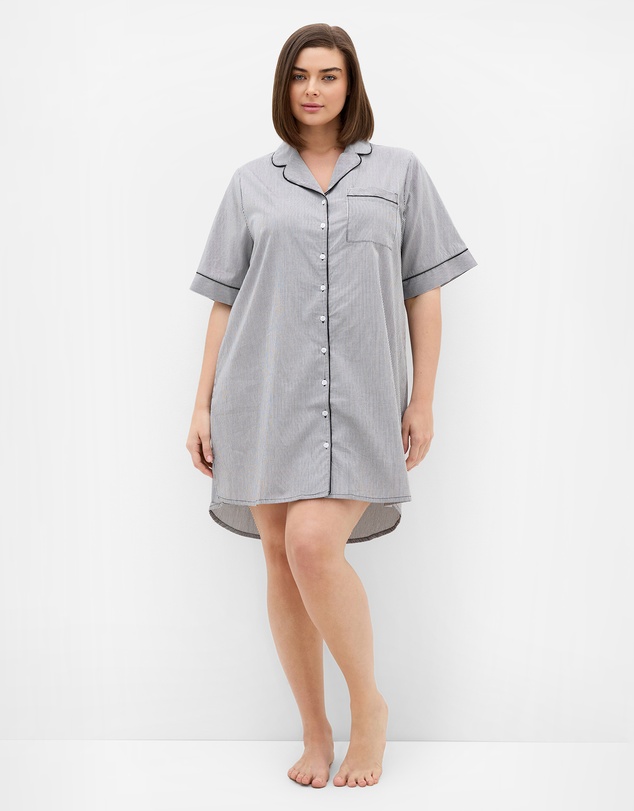City Chic - Plus size Zoie Oversized Stripe Sleep Shirt - charcoal