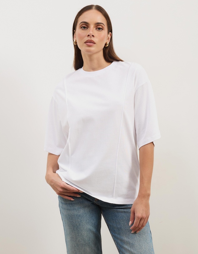 Atmos&Here - Short Sleeve Cotton Seam Detail T-Shirt