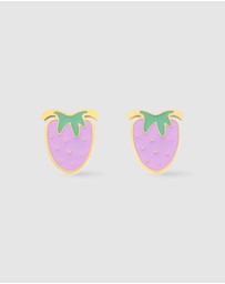 Wanderlust + Co - Strawberry Enamel Gold Flat Back Earrings