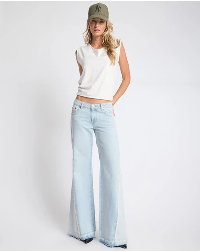 ONE TEASPOON - Johnnies Low Waist Wide Leg Flared Denim Jeans - Cosmic Blue