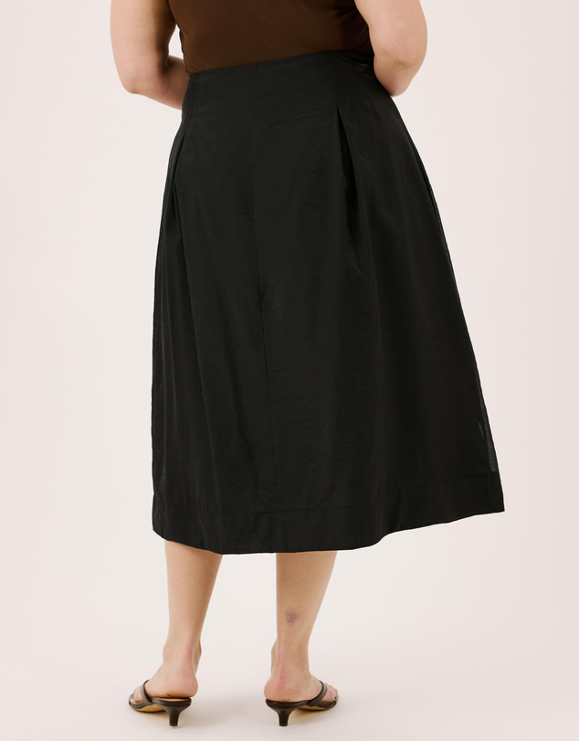 Atmos&Here Curvy - Lila Organza Pink Tuck Midi Skirt