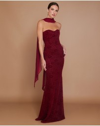 Six Stories - Velvet Lace Corset Bandeau Maxi Dress with Neck Scarf