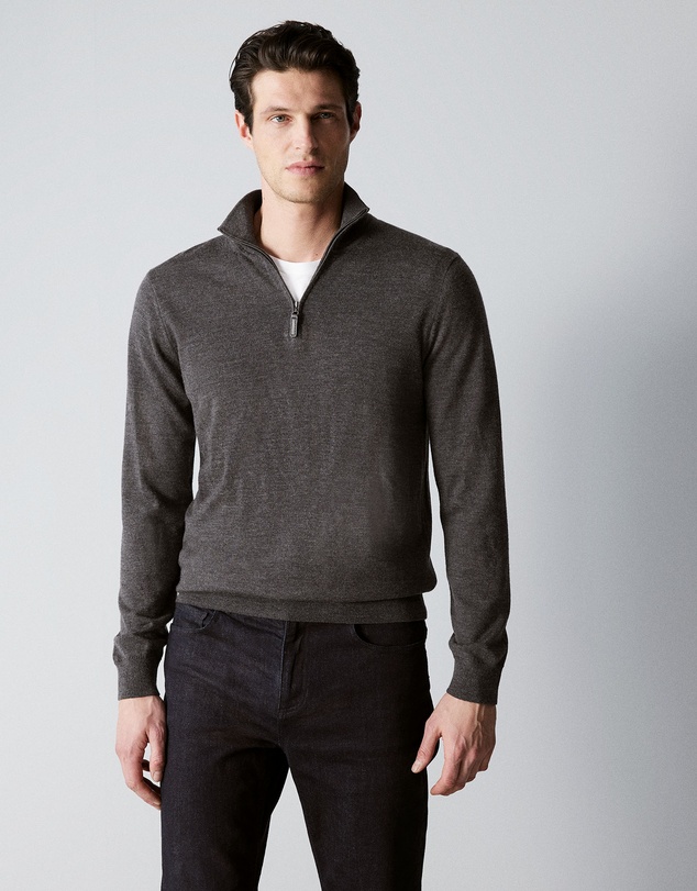 Trenery - Merino Half Zip Knit in Charcoal