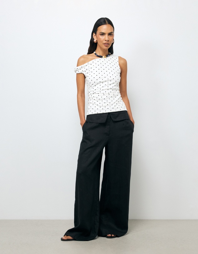 AERE - Claire Off Shoulder Polka Dot Top
