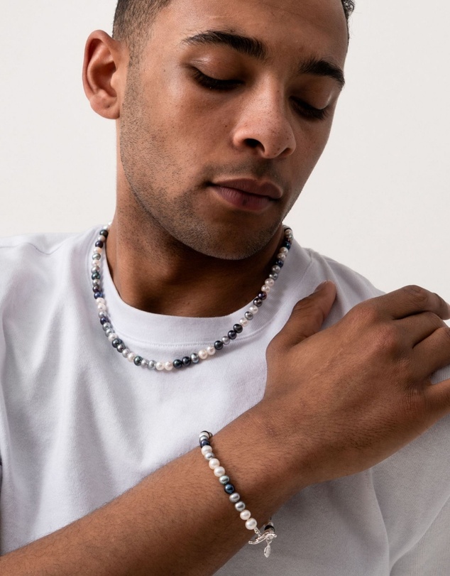 Dower & Hall - Men's Mixed Freshwater Pearl Necklace In Sterling Silver