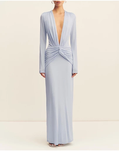 Shona Joy - Miro Long Sleeve Plunged Maxi Dress