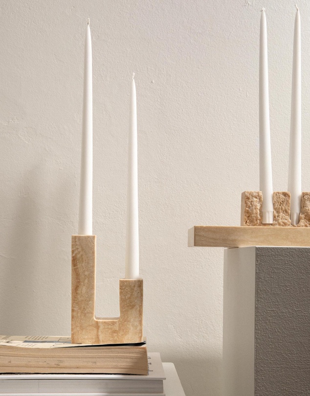 No.22 - Travertine Irregular Candlestick Holder