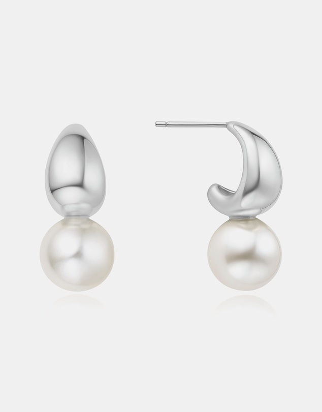 Ania Haie - Silver Pearl Dome Hoop Earrings