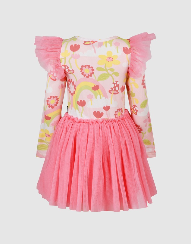 Rock Your Kid - Mushroom World Long Sleeve Circus Frill Dress in Coral