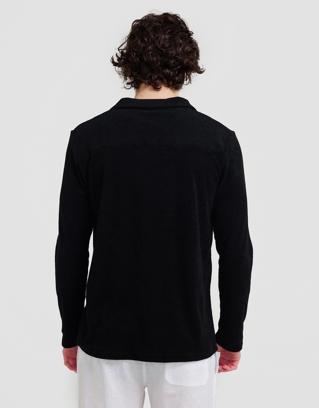 Vacay Swimwear - L/S Black Terry Polo
