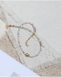 Elli Jewelry - Anklet Heart Glass Beads Summer Style in 925 Sterling Silver Gold Plated