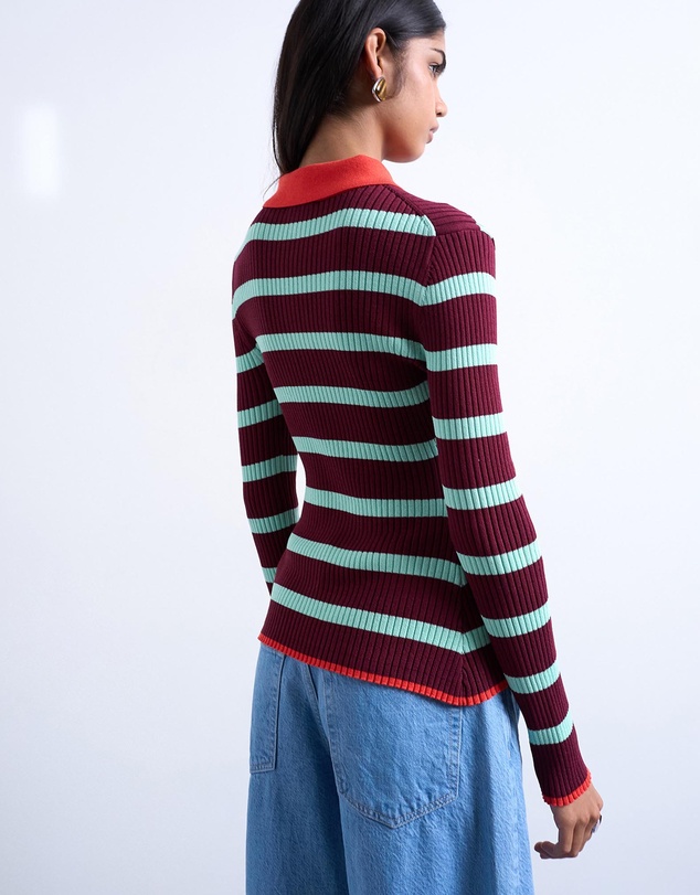 TOPSHOP - Knitted Striped Collar Polo