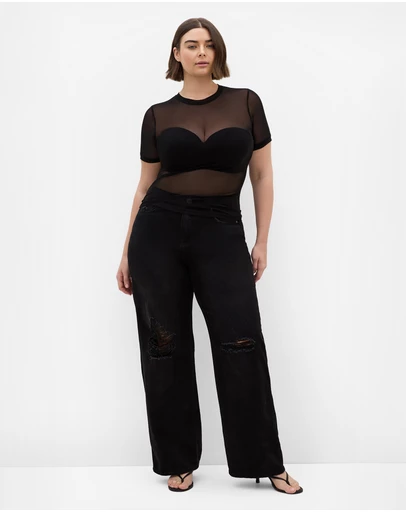 City Chic - Plus size Stretch Mesh Tee - black