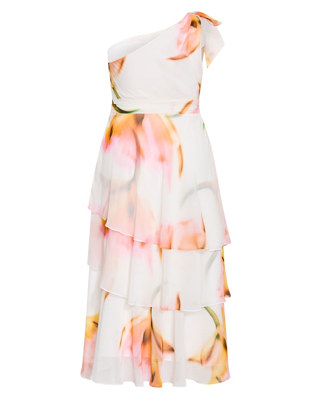 City Chic - Plus size Enchant Fleur One Shoulder Maxi Dress - ivory